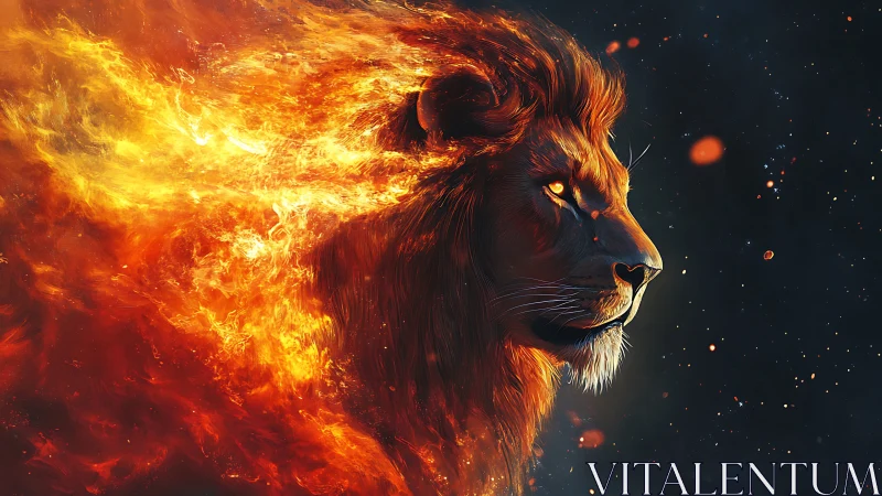Lion of living flame stepping boldly from the night sky.