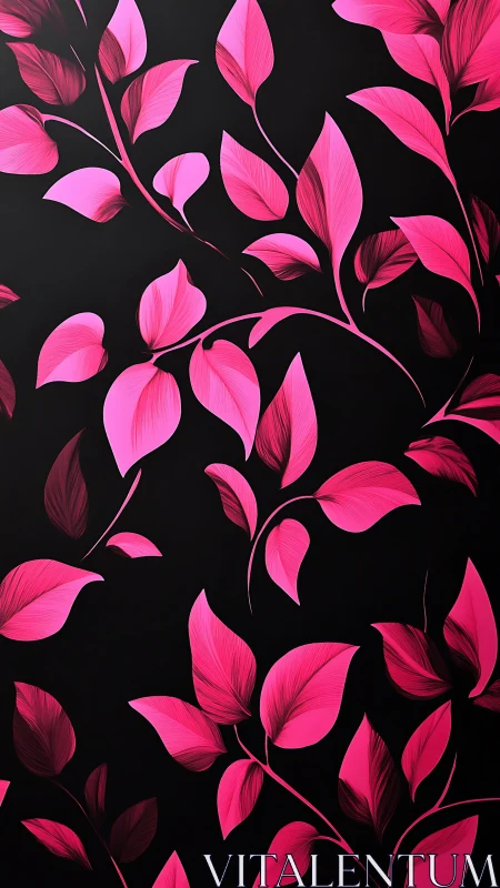 Radiant pink leaves dance gently across deep black space