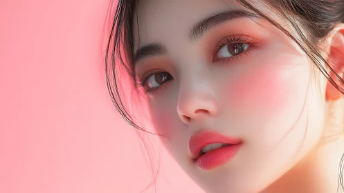 Softly lit digital portrait shows close-up youthful face