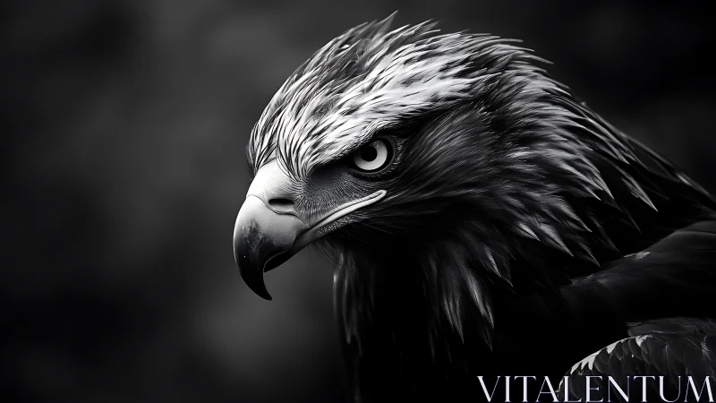 Majestic Eagle Close-Up in Dramatic Black and White Portrait.