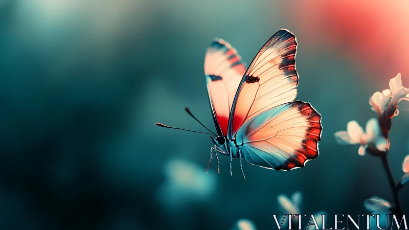 Twilight ballet of a coral-winged butterfly in bloom hush.