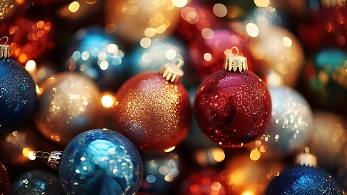 Sparkling Christmas baubles glow in rich festive colors.