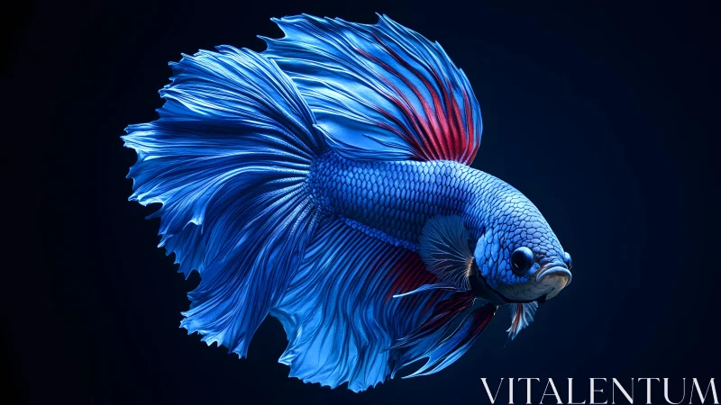 Vibrant Blue Betta Fish in Dramatic Lighting, Digital Art Style.