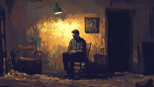 Solitary man under single lamp studies in chiaroscuro lighting