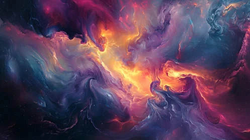 Celestial nebula swirls ignite a radiant cosmic storm.