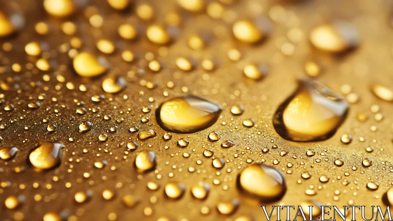 Golden droplets dance across luminous metallic plains.