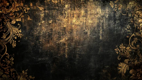 Ornate gold flourishes frame distressed dark grunge texture