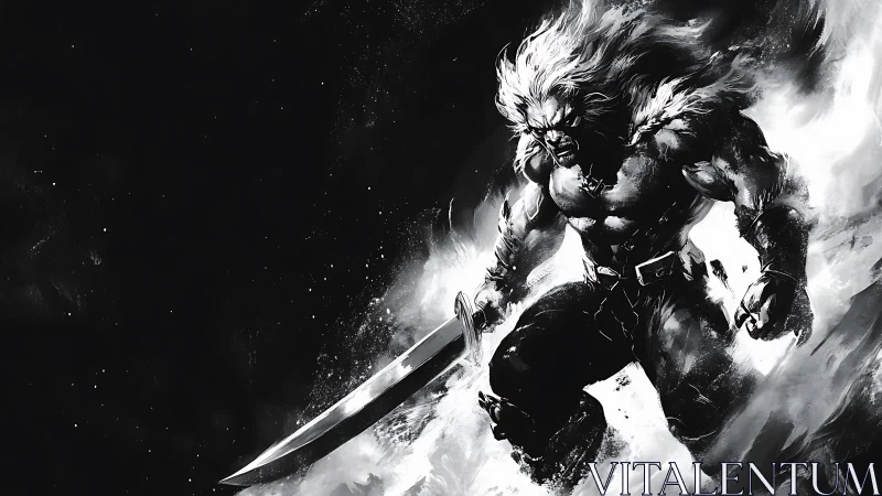 Storm-Forged Warrior Carves Light From Monochrome Void.