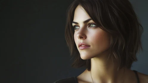 Softly lit portrait of a thoughtful woman in quiet focus.