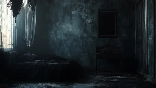 Midnight whispers inside a fading, forsaken bedroom shell.