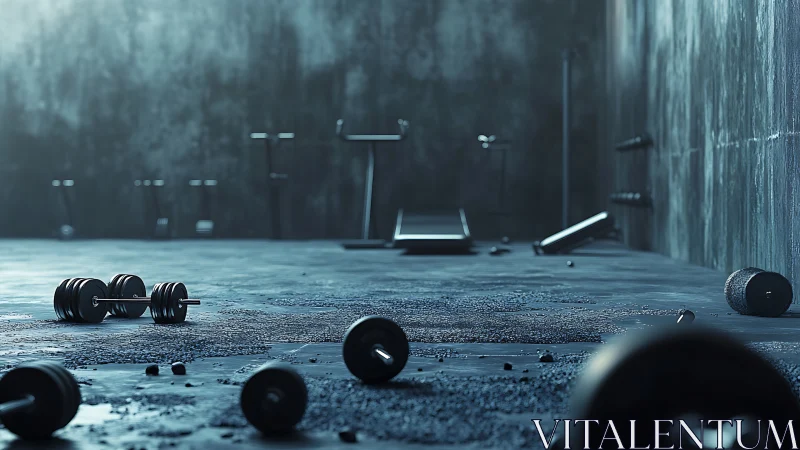 Echoes of iron in a lonely, dimly lit urban weight room.