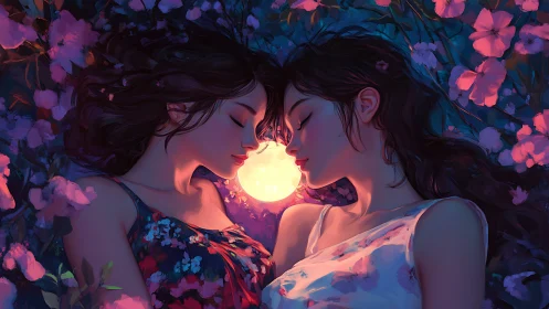 Luminescent Dual Figure Portrait with Bioluminescent Sphere Interaction