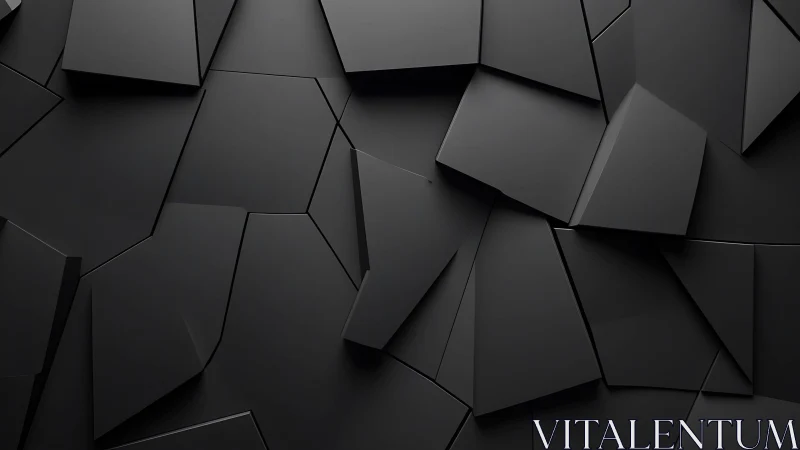 Matte black polygonal wall with interlocking faceted panels