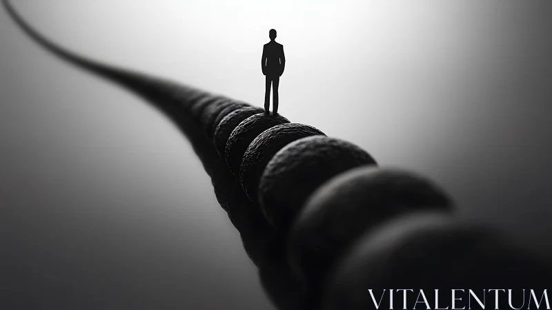 Silhouette on curved path in monochrome depth of field study.