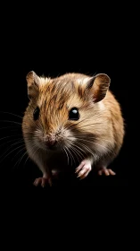 Small brown rodent in sharp front view against black background.