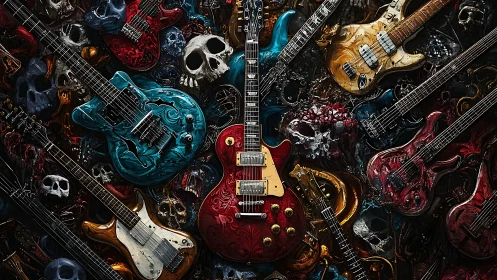Crimson guitar commands a skull-forged electric storm of sound