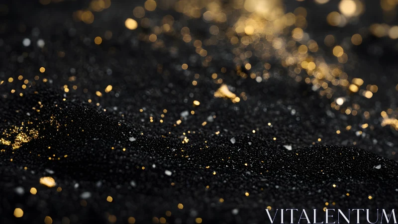 Sparkling Gold Dust on Black Sand in Elegant Abstract Style.