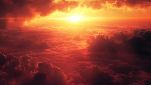 Cloud kingdoms ignite as the horizon melts into molten dawn