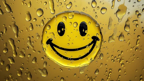 Macro smiley face distortion through raindrop covered glass