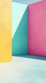 Minimalist pastel courtyard with geometric color planes.