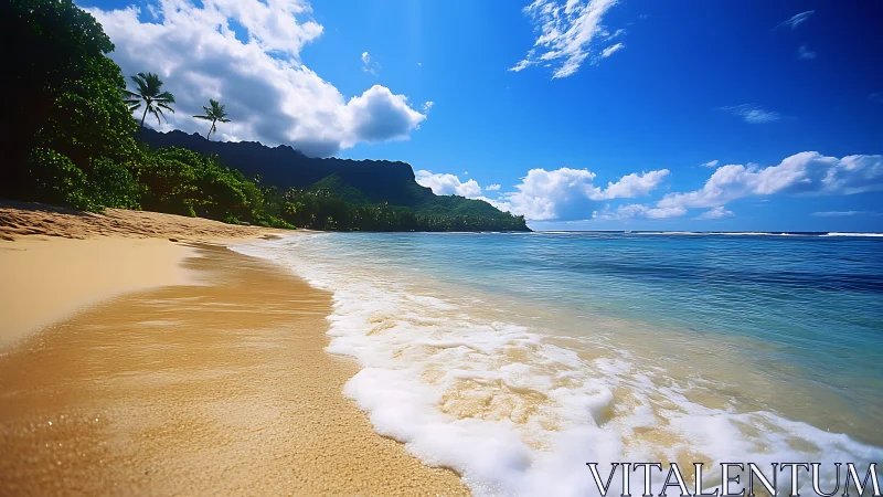 Tropical Beach Shoreline with Mountainous Coastal Landscape