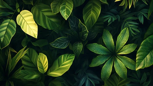 Layered tropical foliage rendered with high-detail digital shading
