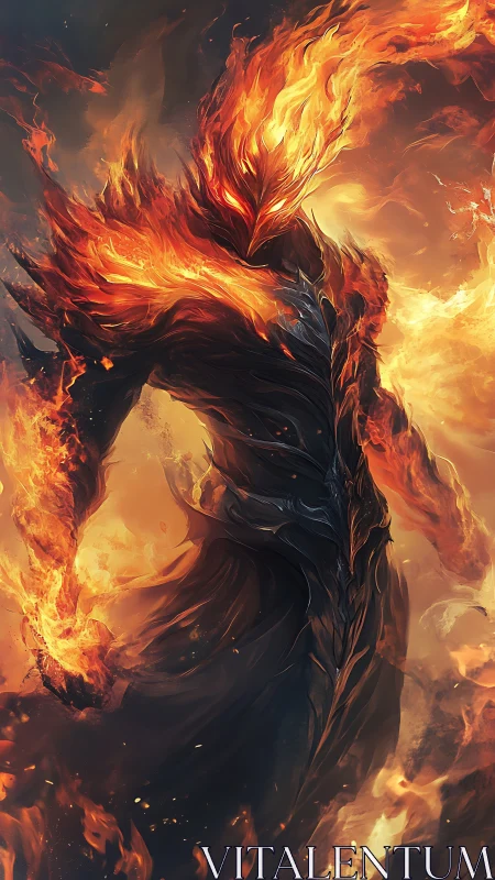 Digital painting of infernal fire entity in molten armor design.