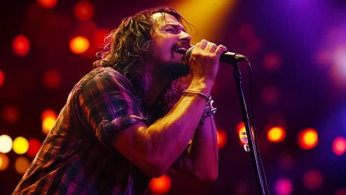 Sweaty spotlight turns plaid-clad singer into electric prayer