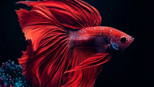Digital painting study of red betta fish with flowing fins.