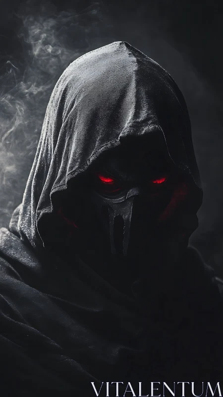 Hooded wraith portrait uses chiaroscuro to frame red eyes