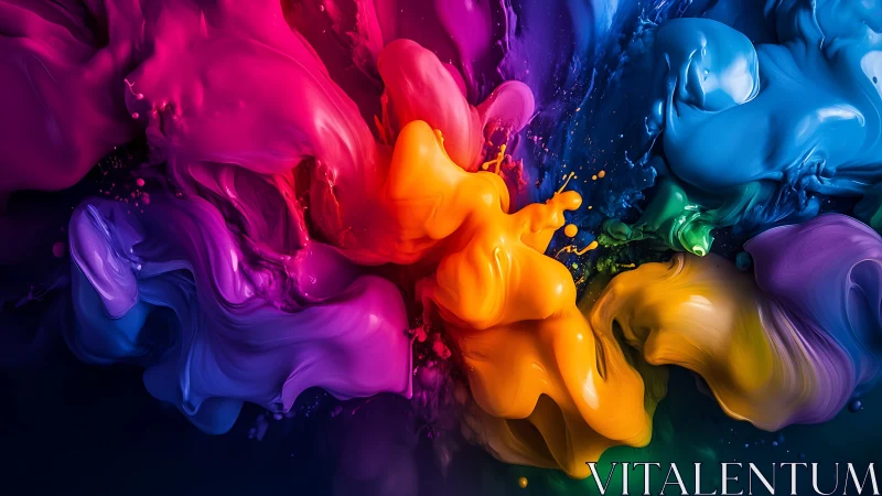 Multicolored liquid paint forms dynamic swirling splash