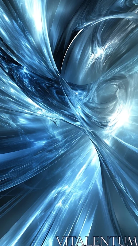 Shattered blue light streams in liquid crystalline vortex.