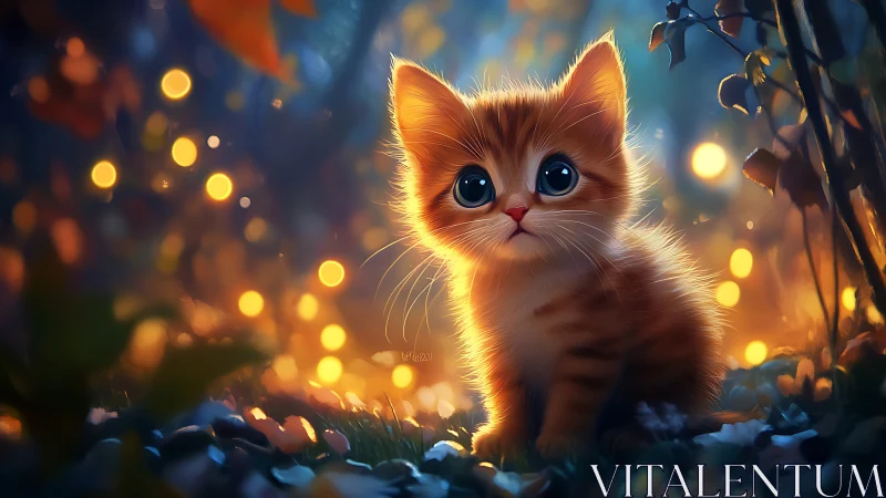 Glowing Kitten's Magical Autumn Evening.