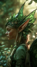 Profile view shows forest elf figure in green leaf armor