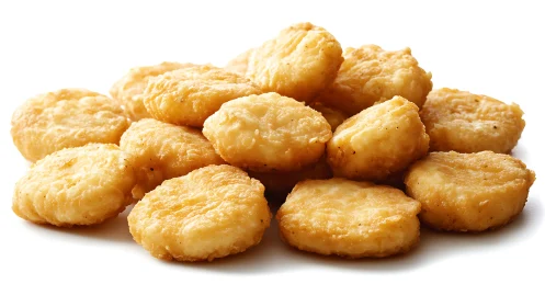 Golden breaded chicken nuggets arranged in a studio still life