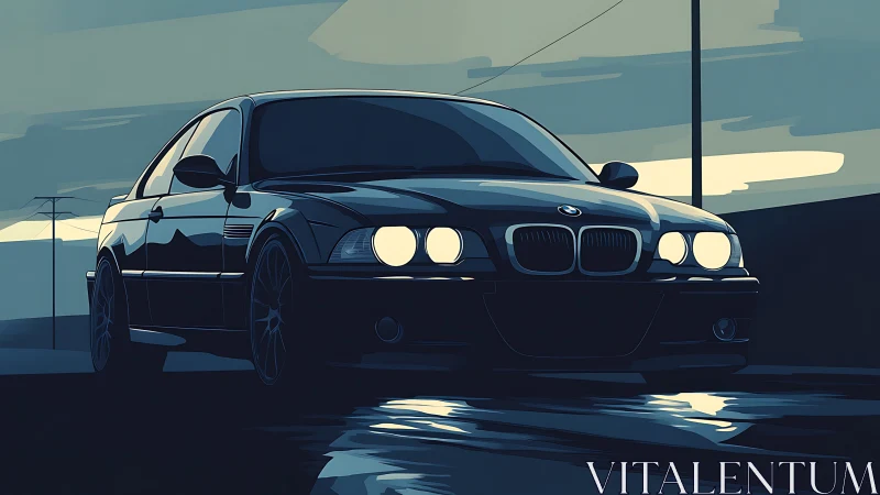 Night highway coupe illustration with moody cinematic lighting