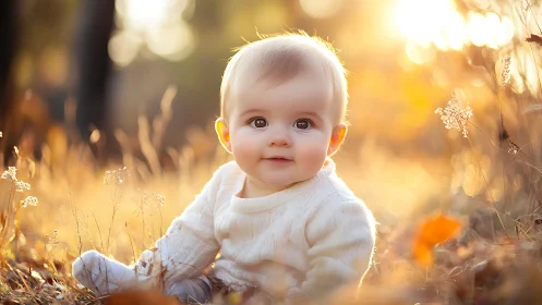 Infant Subject in Golden Hour Backlighting with Botanical Environment.