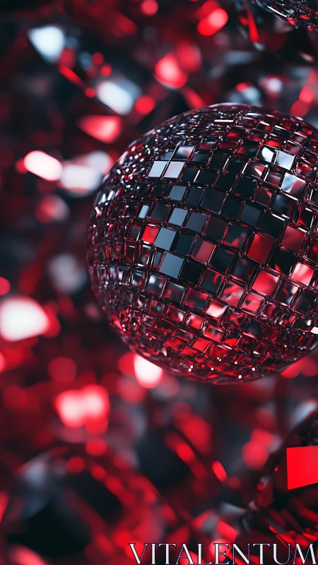 Scarlet mirror sphere pirouettes through pixel-bright bokeh
