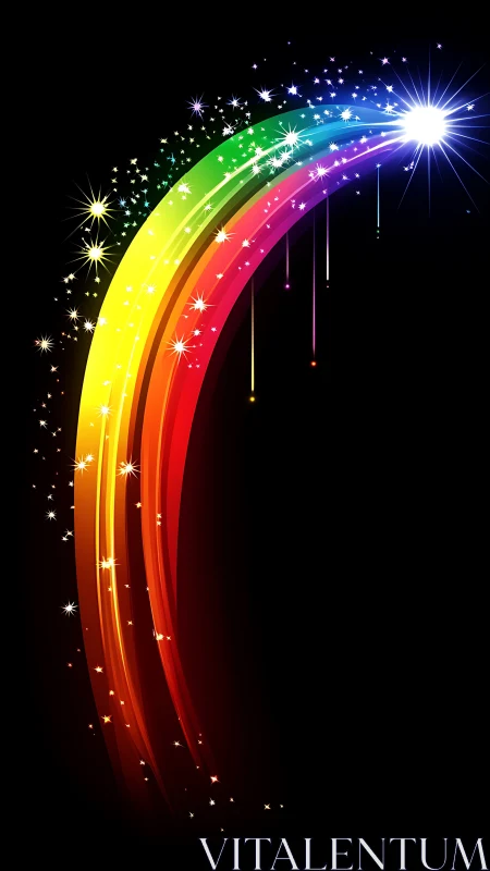 Curved multicolor light trails with starfield particle accents