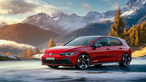 Crimson hatchback quietly outshines the frosted mountain giants