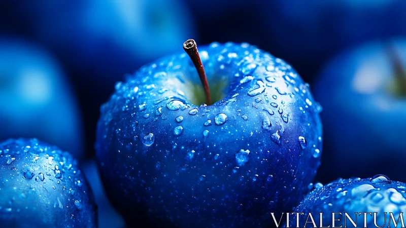 High-saturation macro study of dew-covered blue apples in focus