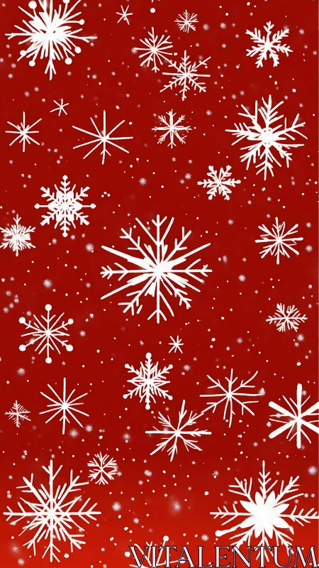 Vectorial white snowflake lattice over saturated red field.