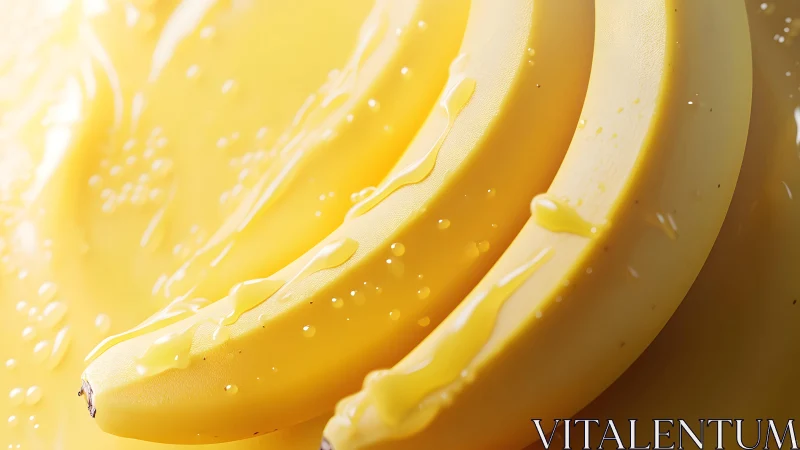 Fresh ripe bananas with glossy yellow syrup in vibrant close-up.