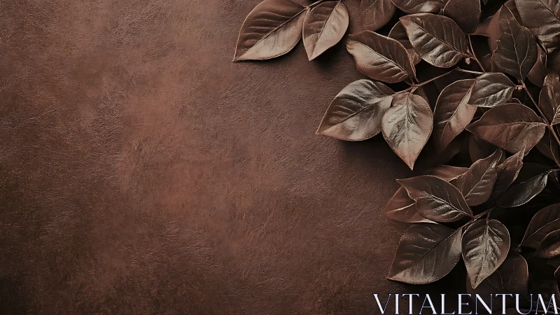 Metallic brown leaves rest on textured monochrome surface
