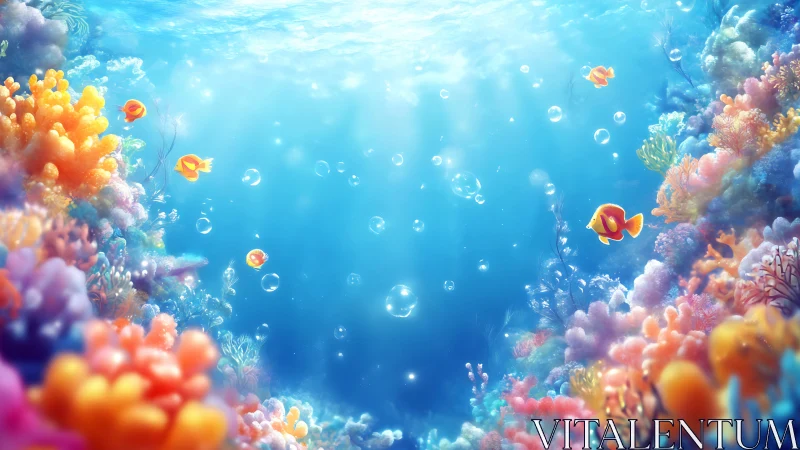 Colorful coral reef scene with small tropical fish.
