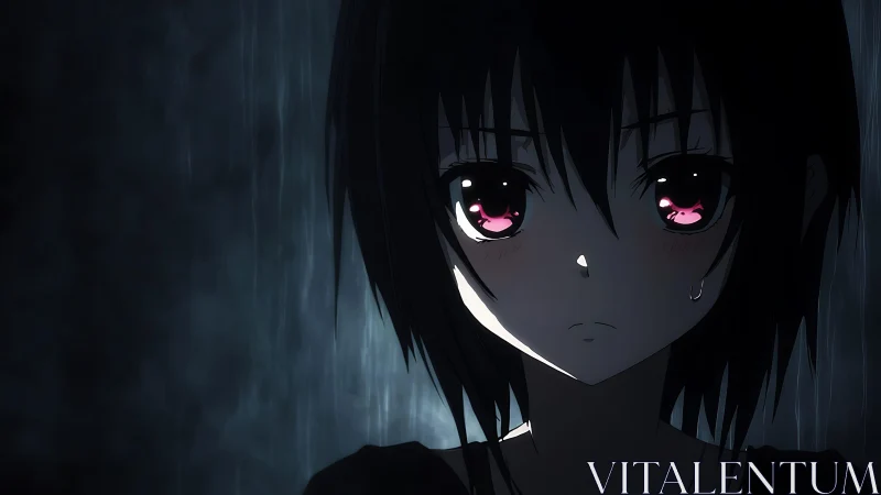 Anime portrait shows wet-haired girl in low-key lighting