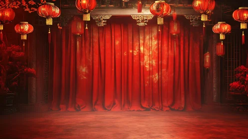 Warm red lantern stage glowing with festive anticipation.