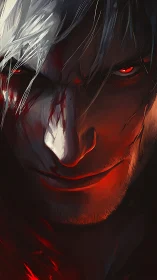 Close-up digital portrait of red-lit male face with focus