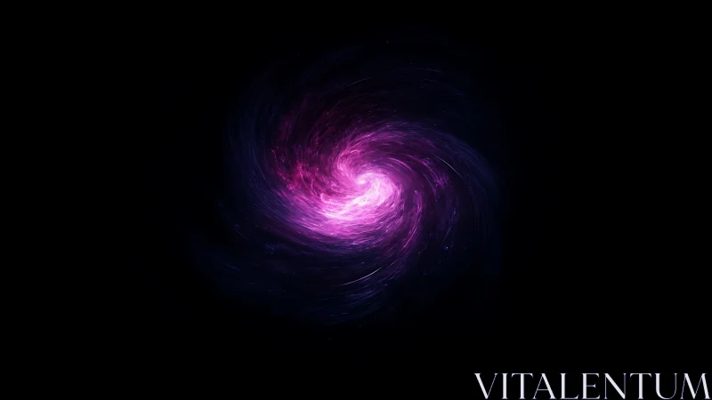 Purple spiral nebula structure on black space background.