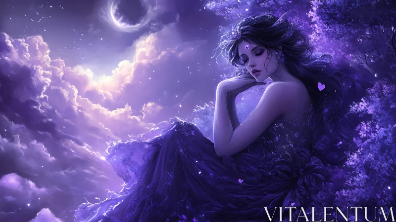 Moonlit dreamweaver draped in violet celestial hush.